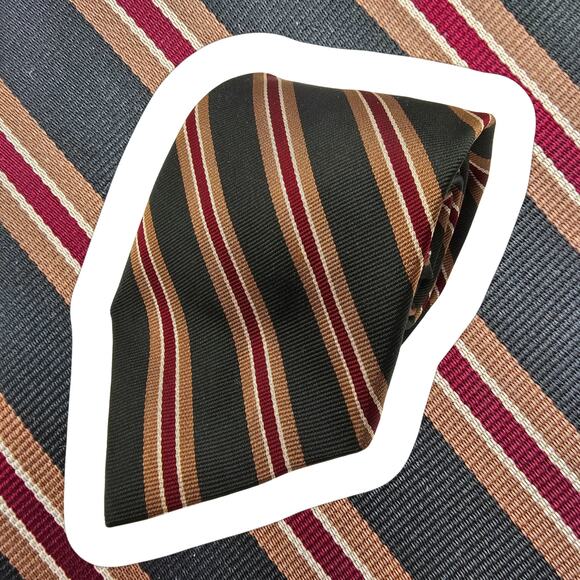 Ferrell Reed for Hallidays Repp Striped Tie Mens Silk Green Red USA 57.5" - Picture 1 of 6